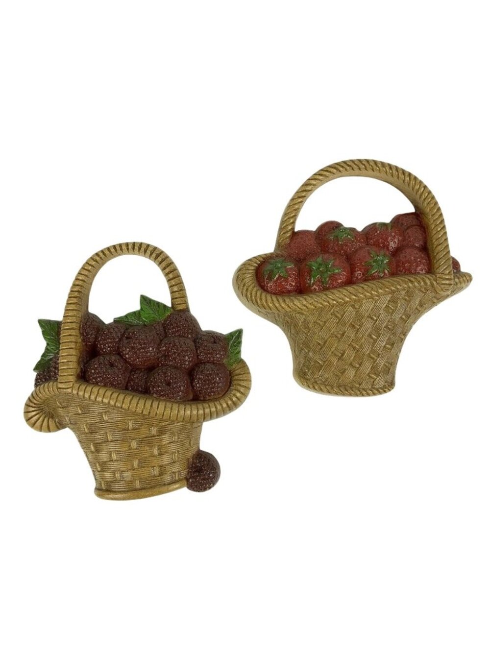 Burwood 1985 Fruit Basket Wall Plaques Strawberries Blackberries Plastic Decor